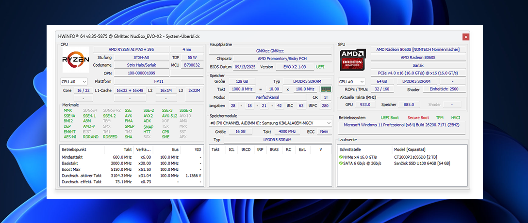 Test GMKtec EVO-X2 - HWinfo