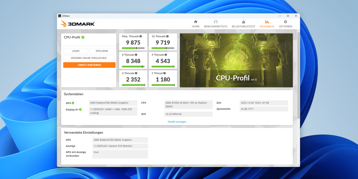Test GMKtec EVO X2 cpu profil
