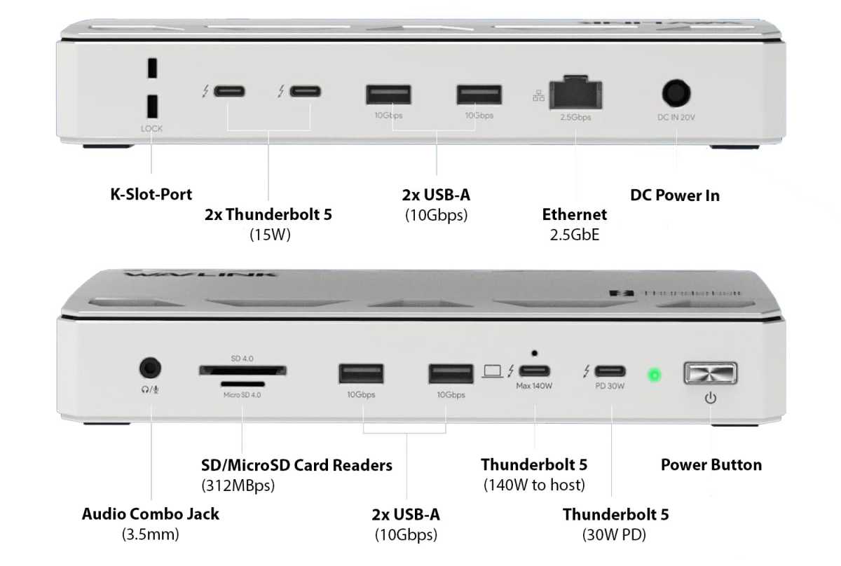 Puertos de estación de acoplamiento Wavlink Thunderbolt 5 delanteros y traseros