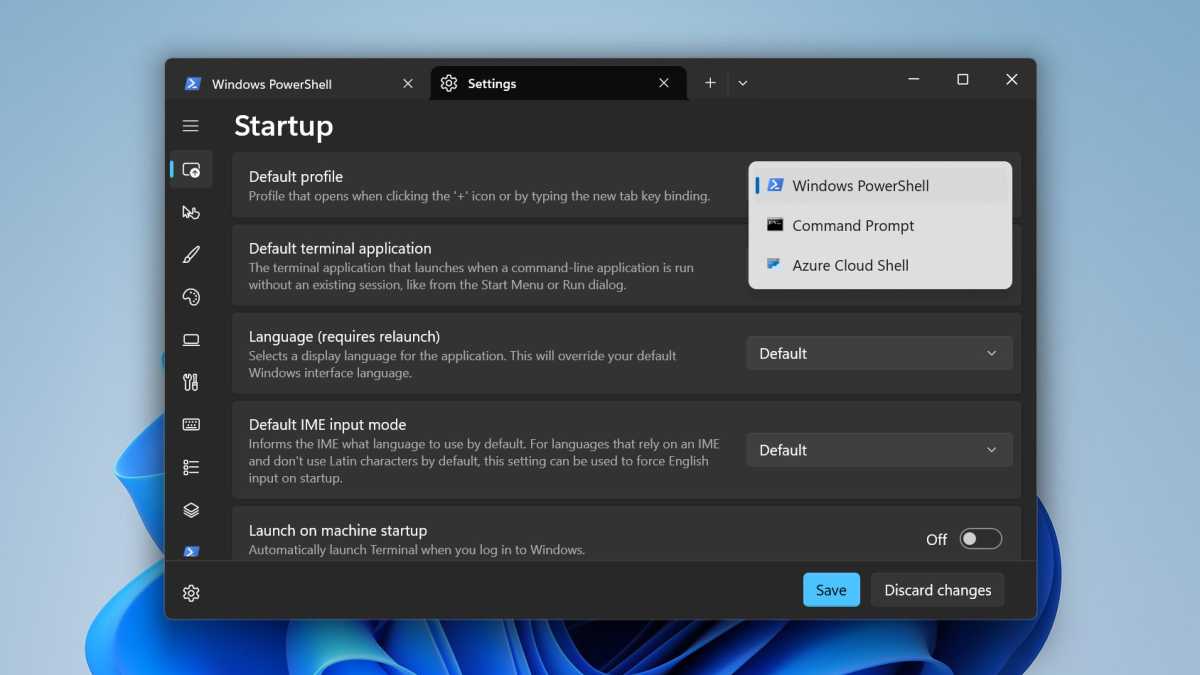 Windows 11 PowerShell settings change Startup Default Profile
