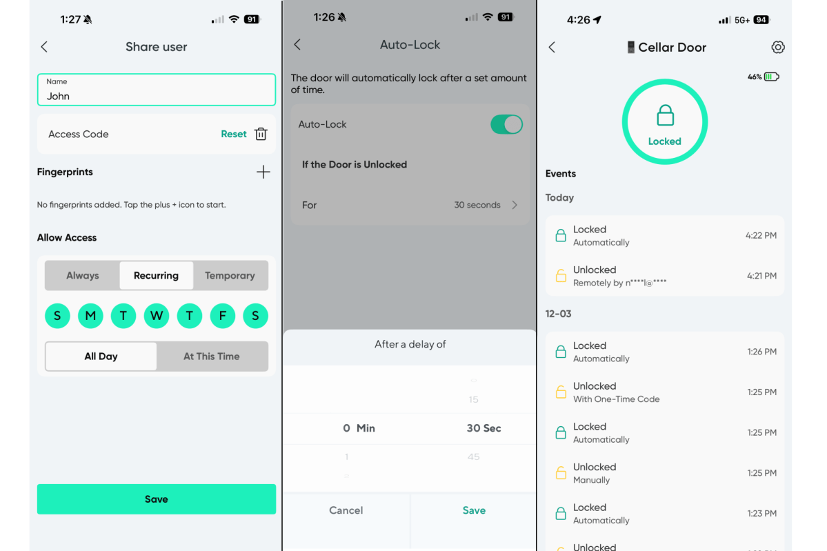 Wyze Bolt Lock v2 app screenshots