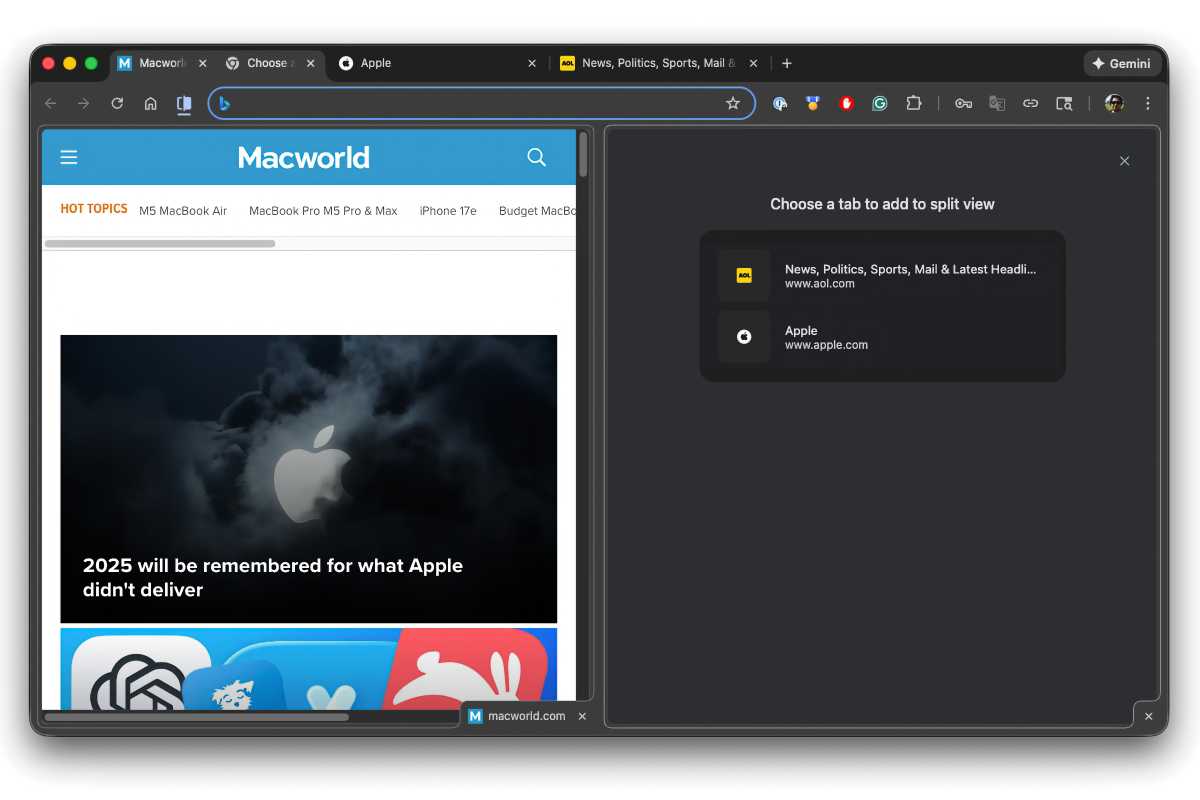 Chrome Mac Add Tab to New Split View multiple tabs