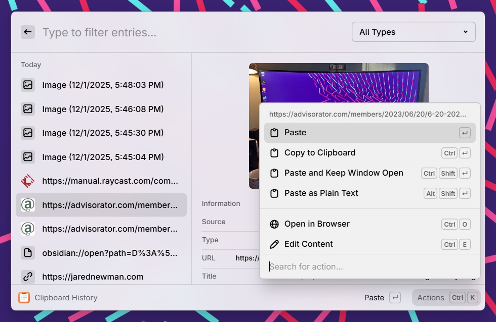Clipboard history in Raycast
