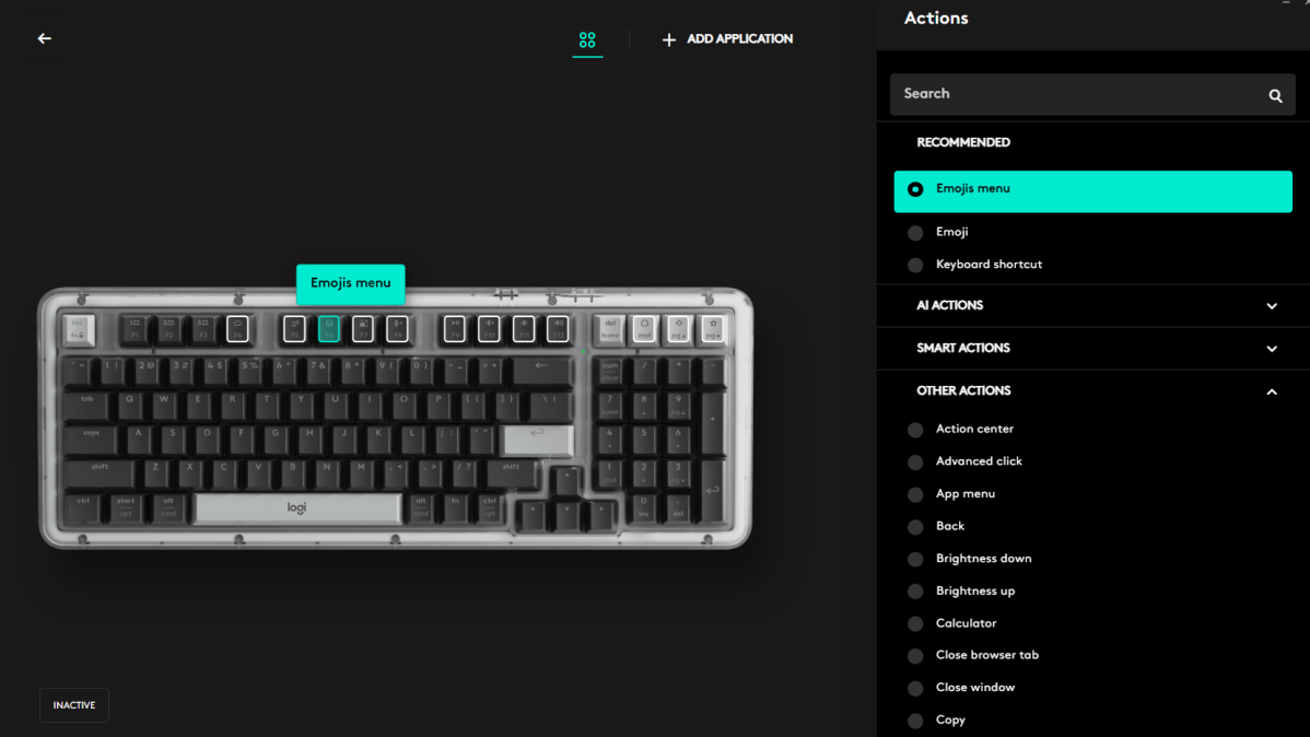 Logitech Options+ software with Alto keyboard