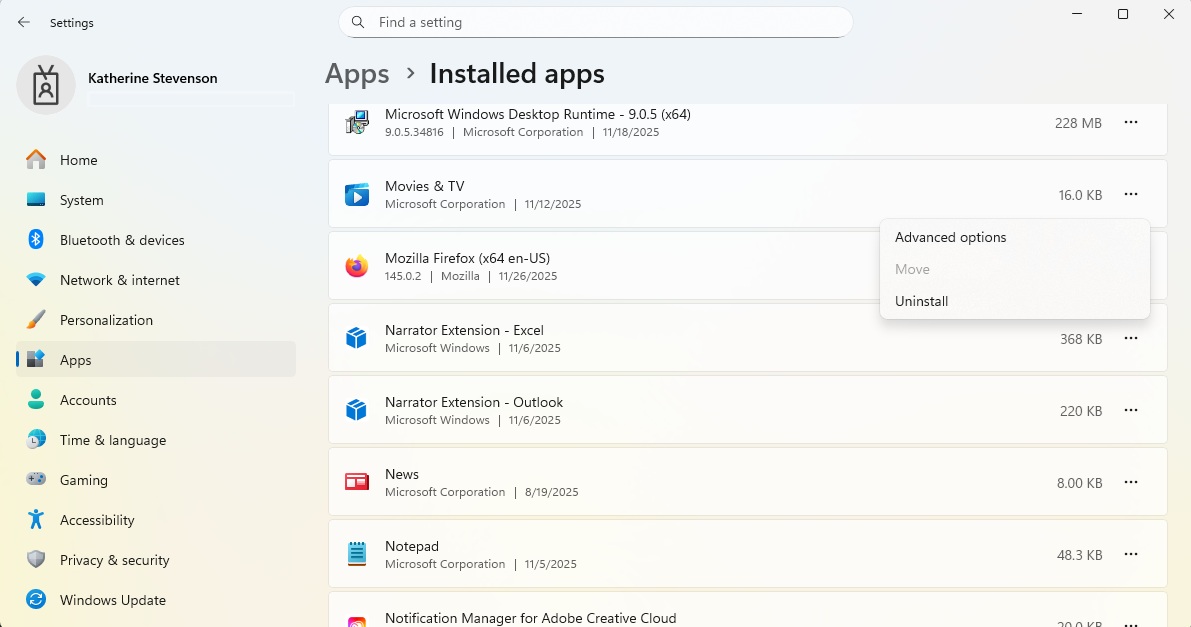 Windows installed apps