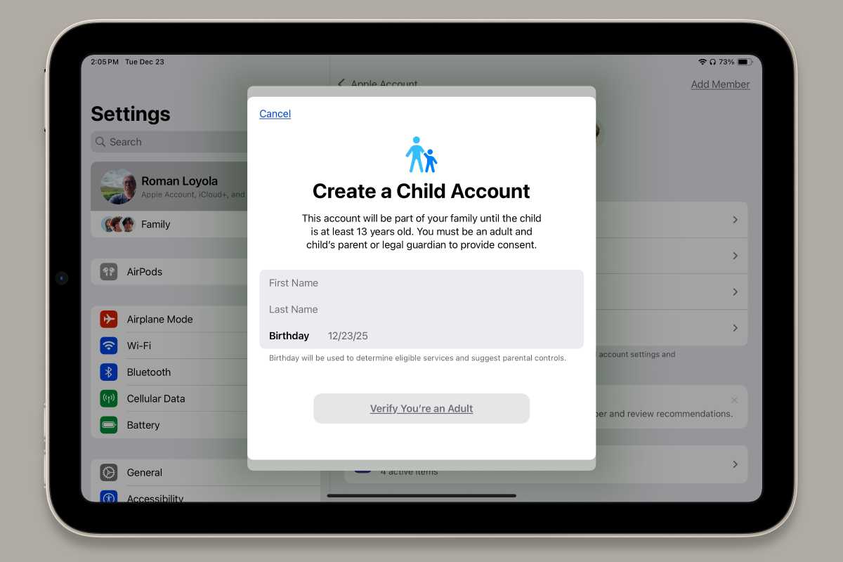 iOS 26 Create Child Account