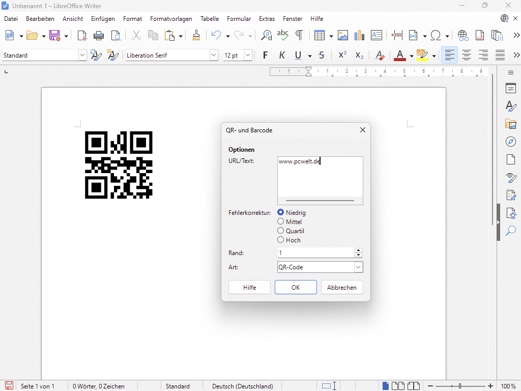 So erstellen Sie QR-Codes direkt in Libre Office ohne zusätzliche ...