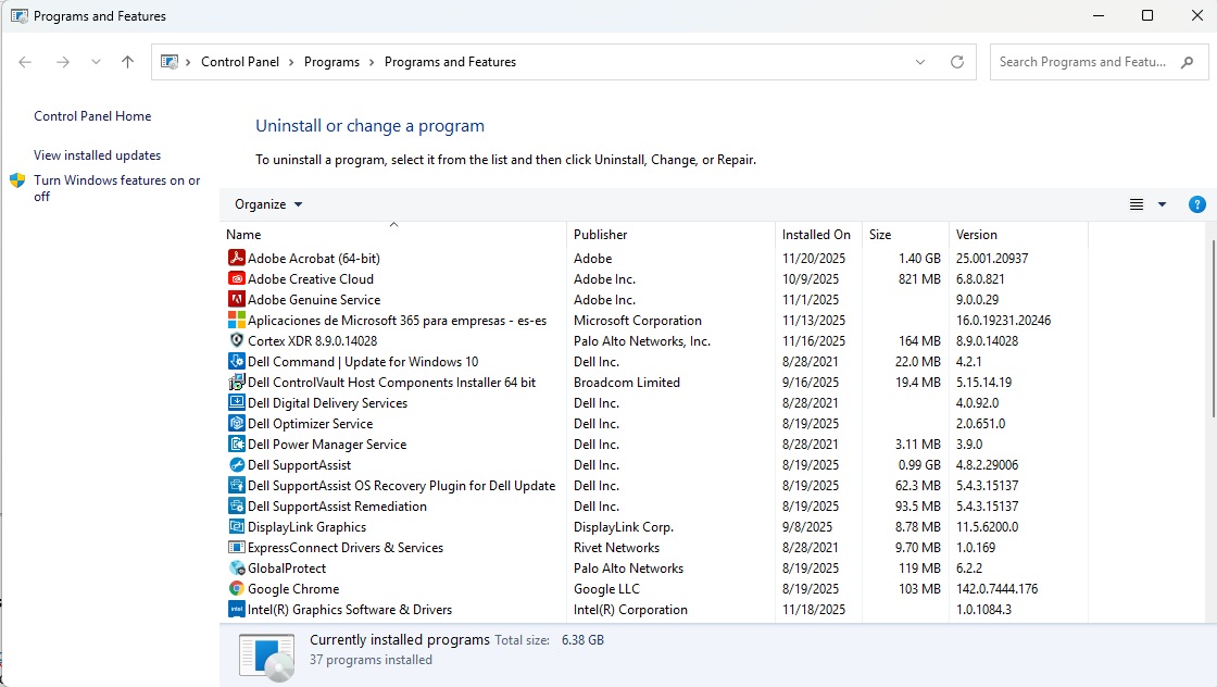 Windows Programs and Features