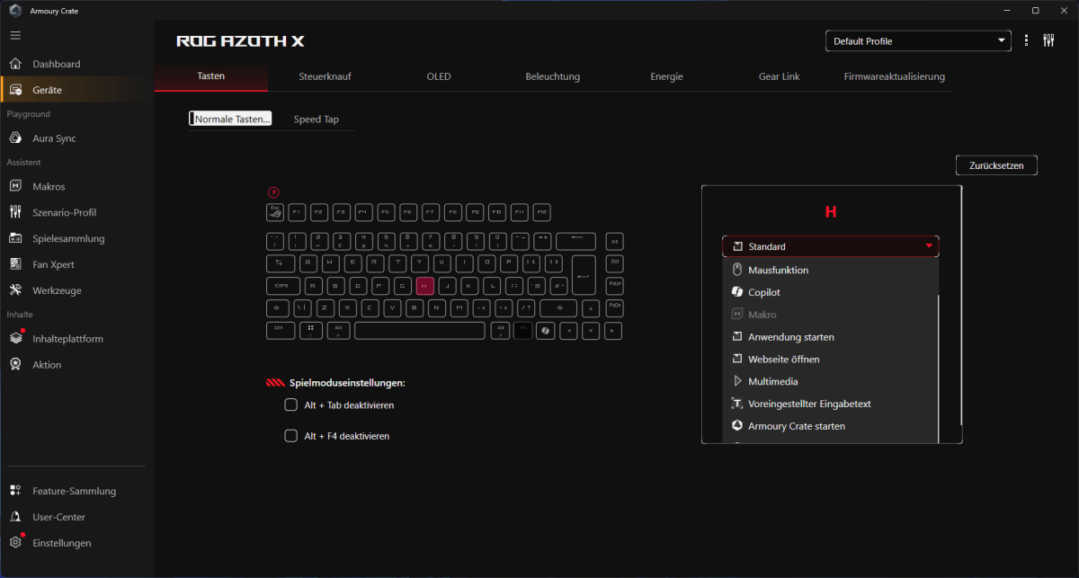 Armoury Crate zur Steuerung der Asus ROG Azoth X