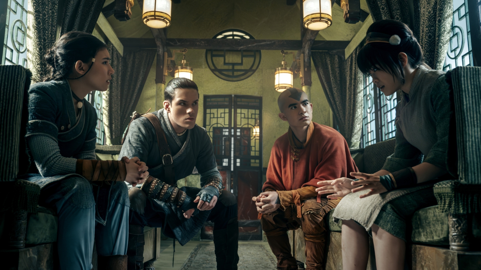 Avatar: The Last Airbender season 2 - Kiawentiio Tarbell as Katara, Ian Ousley as Sokka, Gordon Cormier as Aang, Miya Cech as Toph 