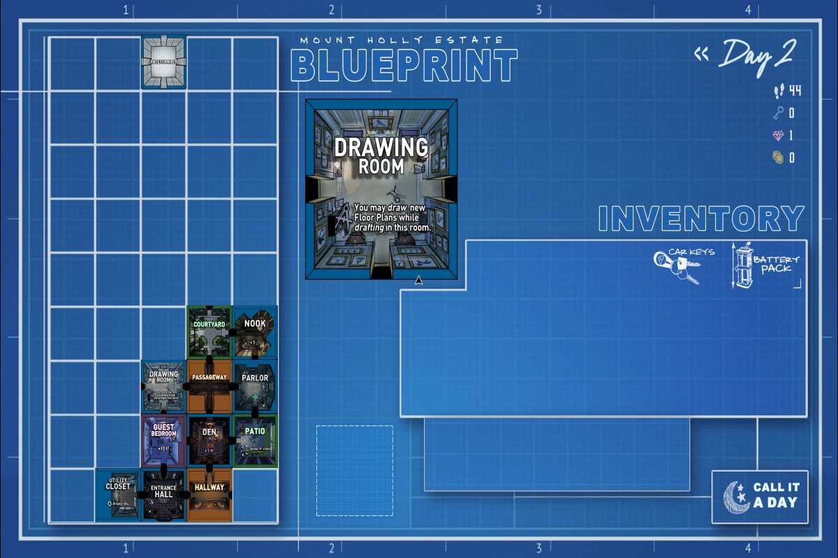 Captura de pantalla que muestra los planos de la mansión.