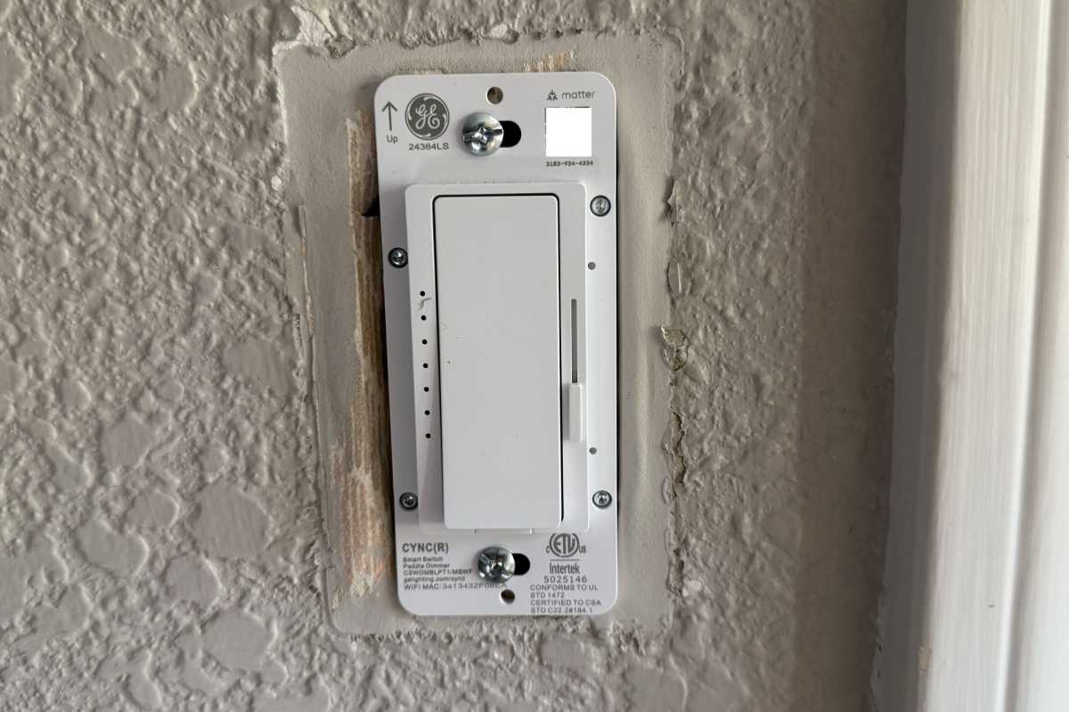 GE Cync Paddle Dimmer mounted to box