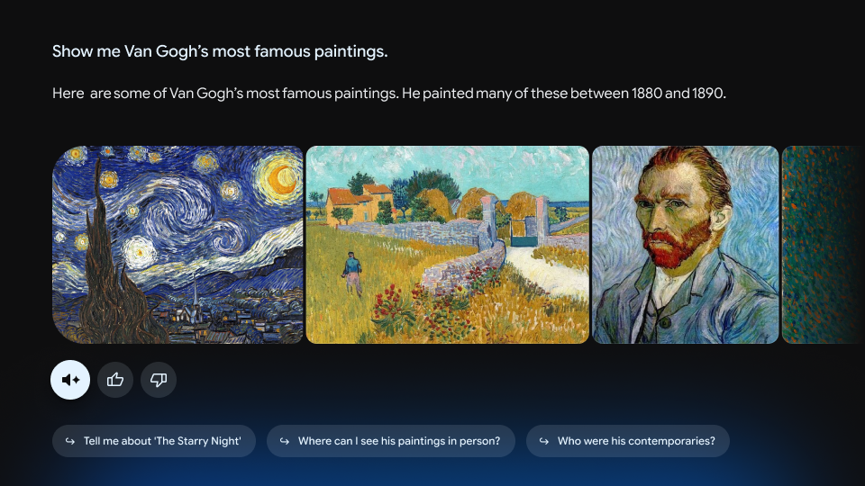 Gemini showing Van Gogh paintings on Google TV