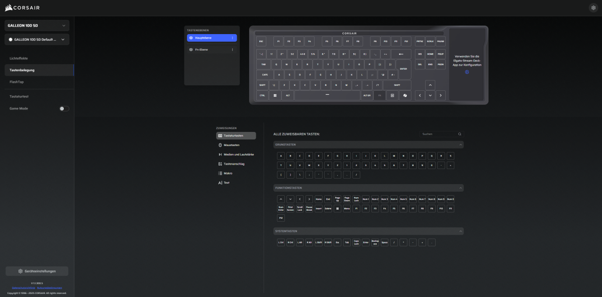 Programmierung der Tastenbelegung im Corsair Web Hub