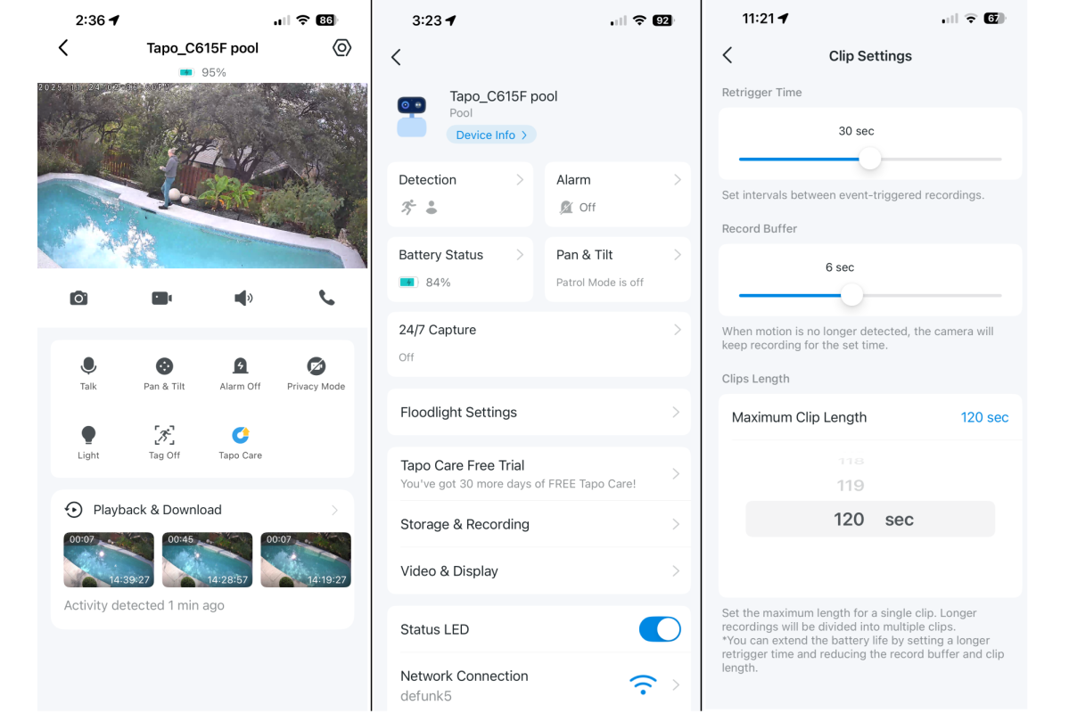 Tapo C615F basic app settings
