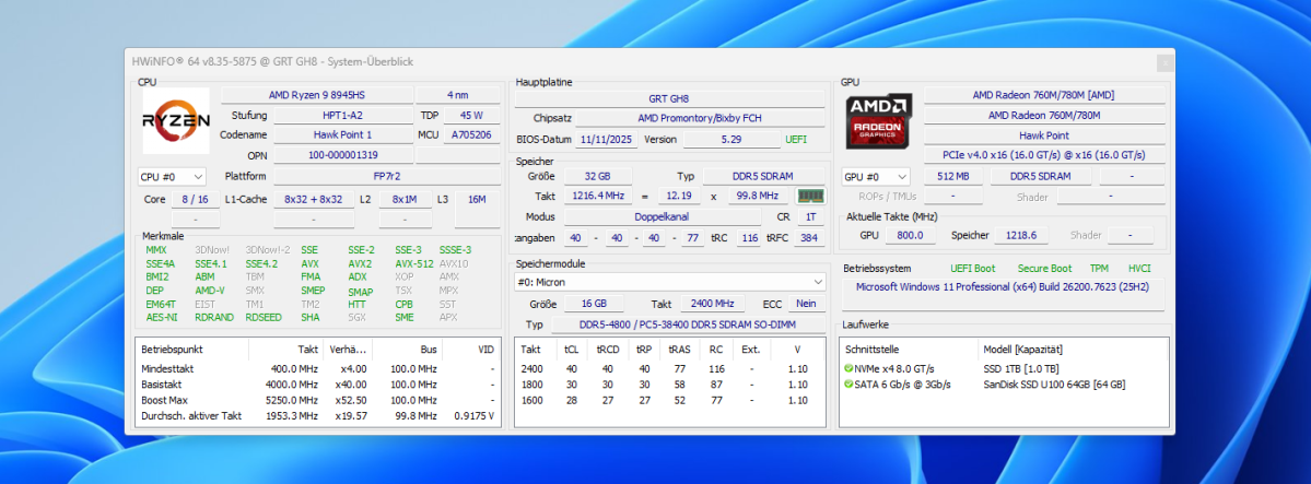 Test Alliwava GH8 HWinfo