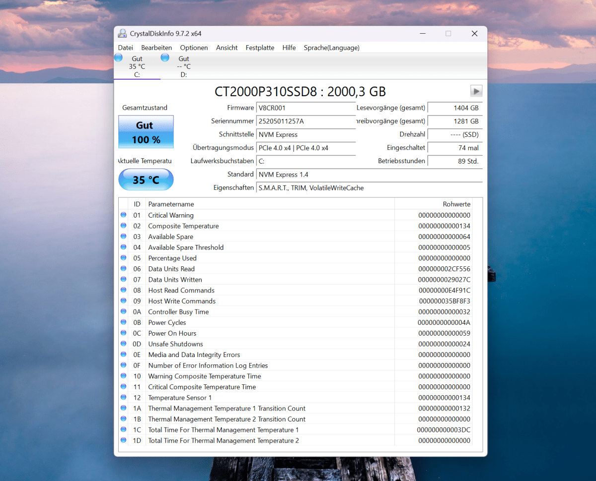 Test Geekom X16 Pro CrystalDiskInfo