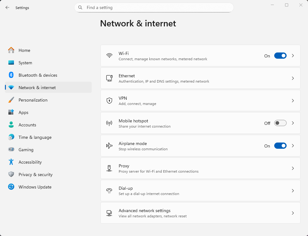 Windows Airplane mode