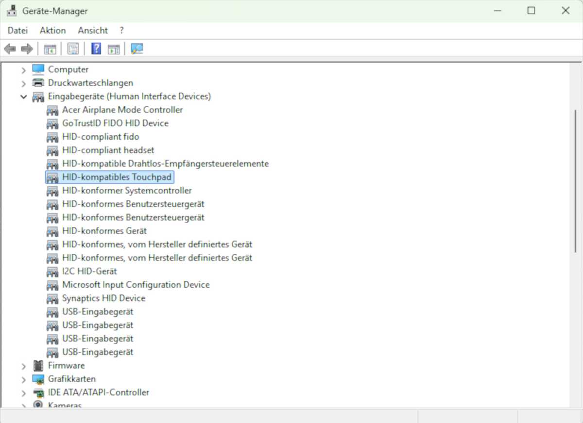 Windows Geräte-Manager Touchpad Einstellungen