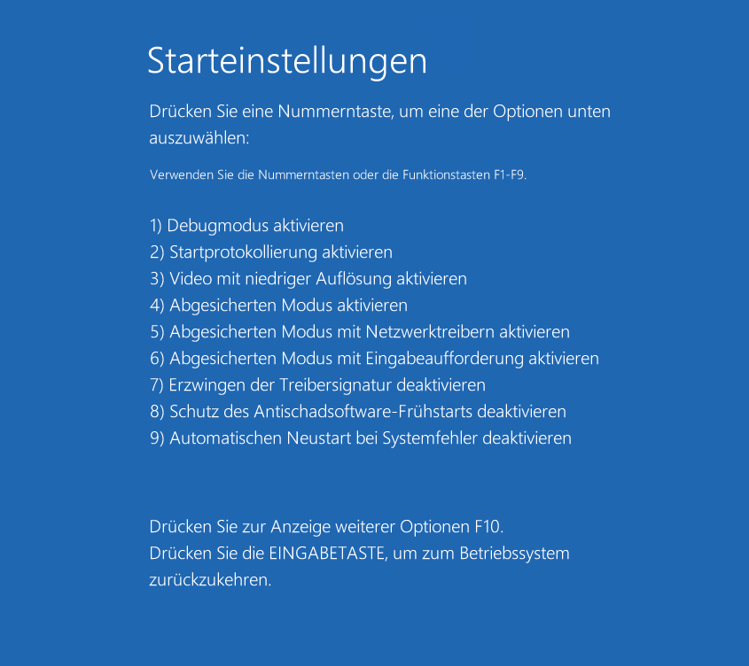Starteinstellungen Windows