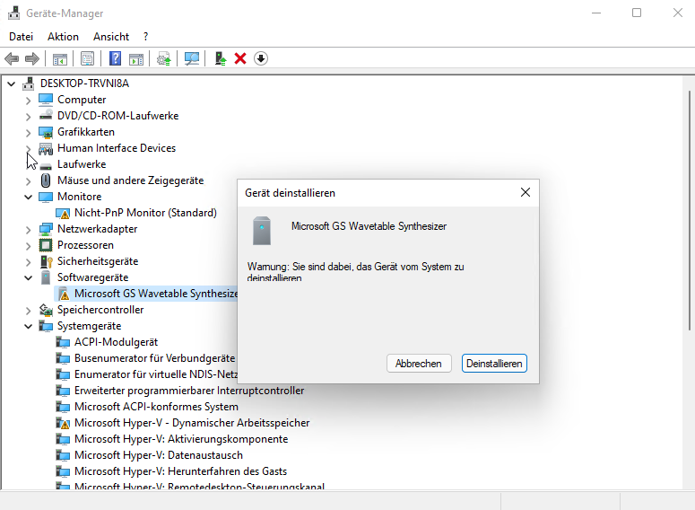Treiber deinstallieren Windows