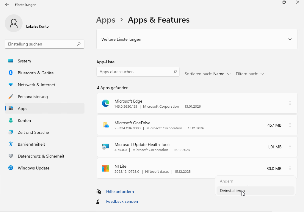 Programme deinstallieren Windows 11
