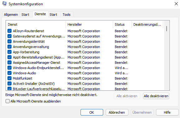 msconfig-Dienste