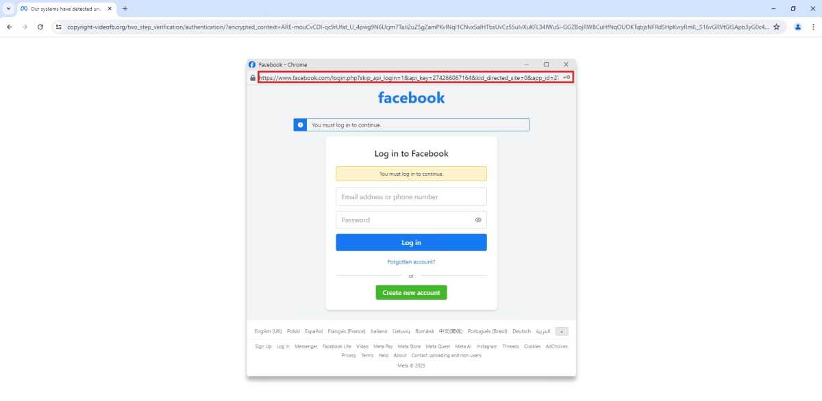 Browser-in-Browser fake login page for Facebook