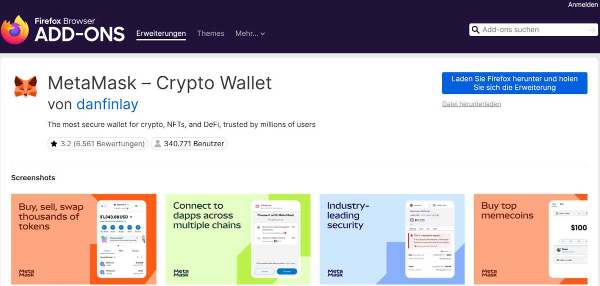 Dies ist eine Firefox-Erweiterung für die Kryptobörse Meta Mask. Ob diese Erweiterungen harmlos sind oder nicht, lässt sich oft nicht leicht entscheiden. Eine hohe Zahl an Downloads spricht jedoch dafür, dass ein Add-on harmlos ist. Auch ein Blick auf die Website des Entwicklers hilft bei der Einschätzung.