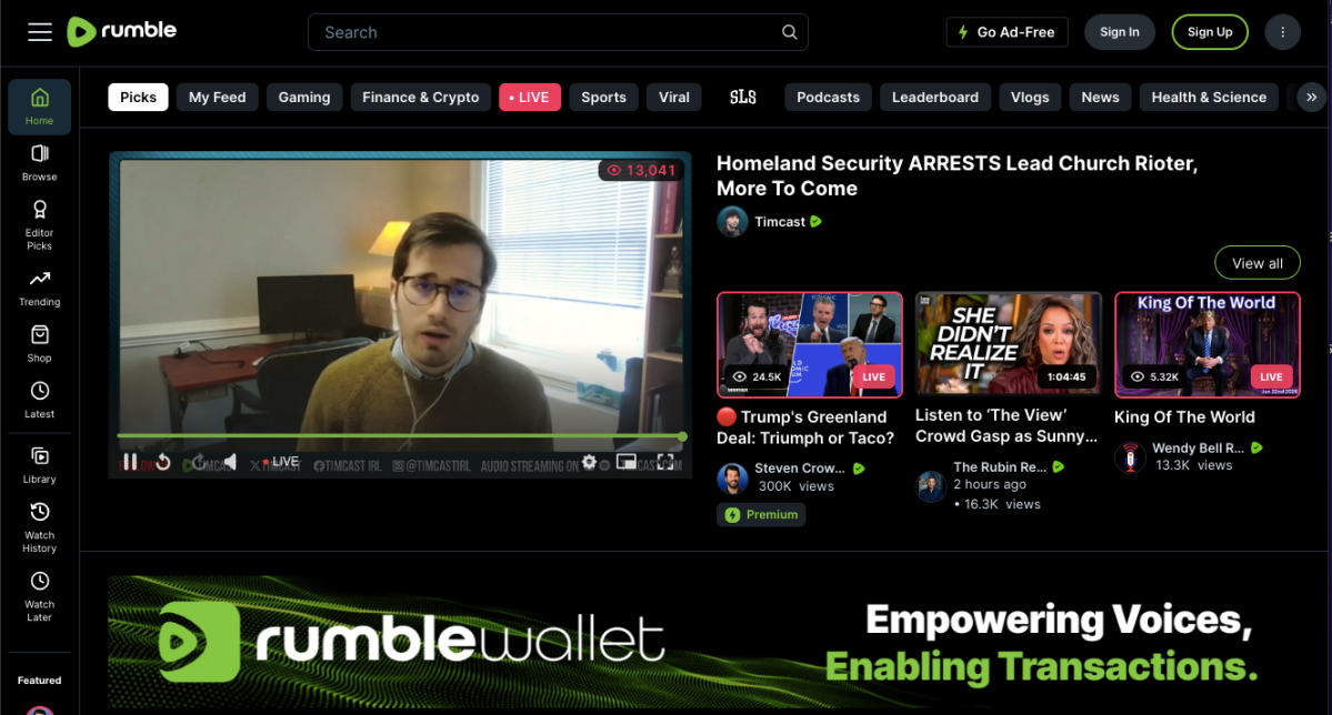 Rumble homepage