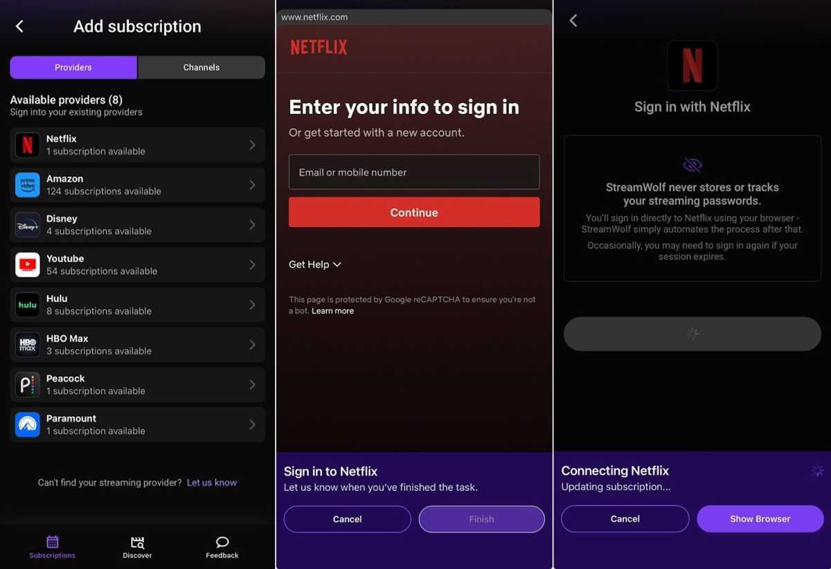 Connecting a Netflix account to StreamWolf.