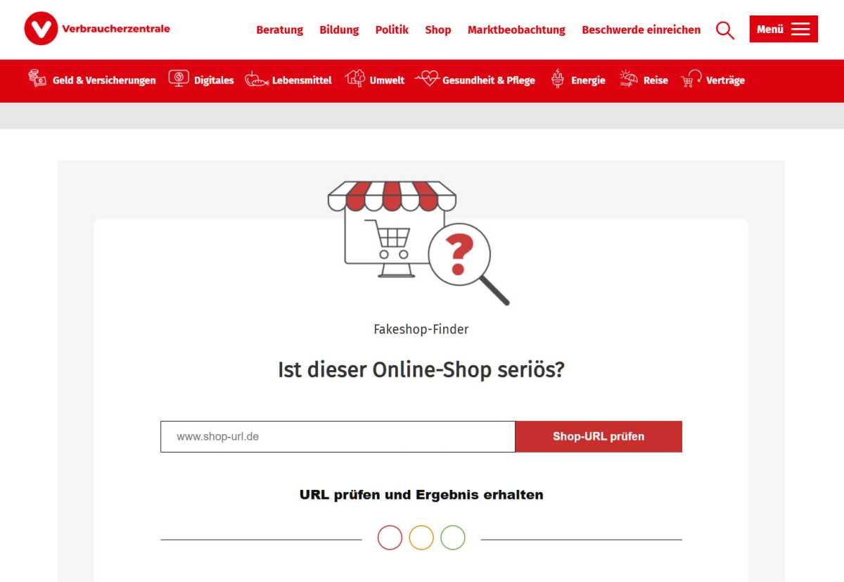 Auf der Seite der Verbraucherzentrale findet sich unter anderem ein Fakeshop-Finder, mit dem der Besucher überprüfen kann, ob ein Onlineshop seriös ist oder ob es sich um einen Fakeshop handelt.
