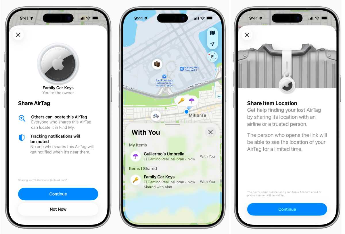 Apple AirTag Find My Airtag share 3 screens
