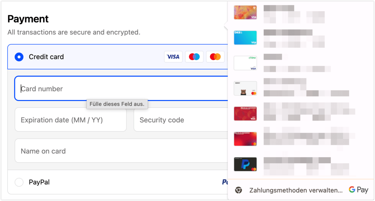 Autofill Funktion Browser