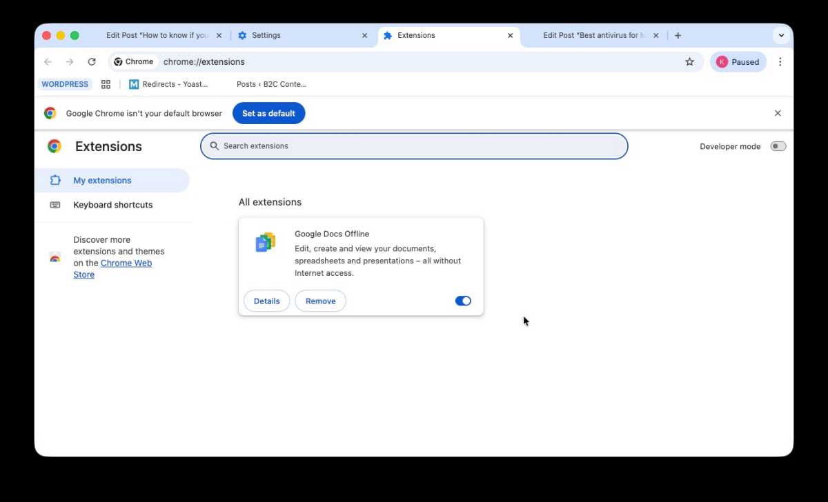 Check for browser extentions