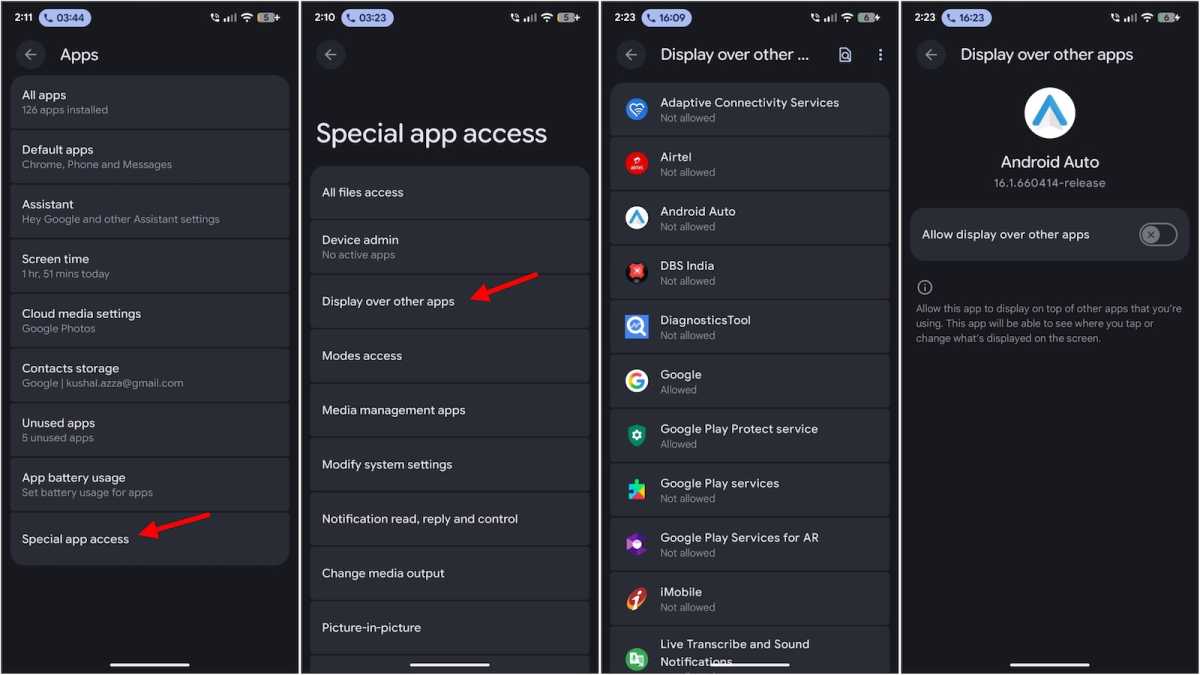 Display over other apps screenshots