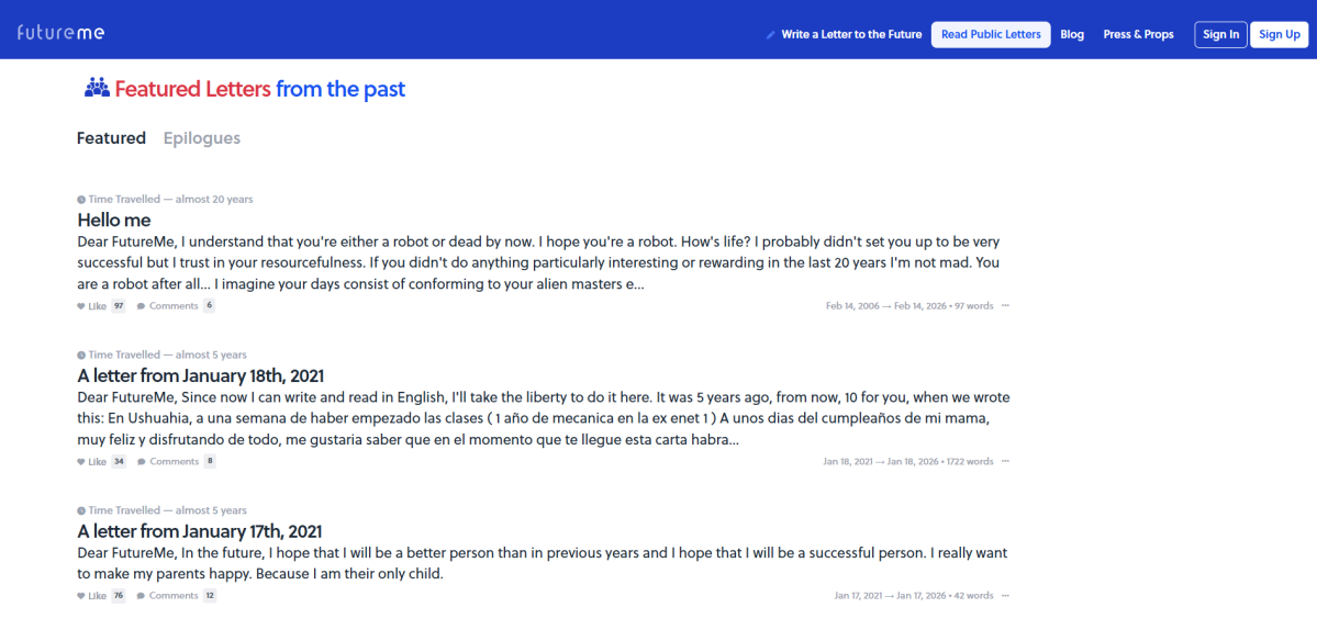 Send a letter to your future self with FutureMe