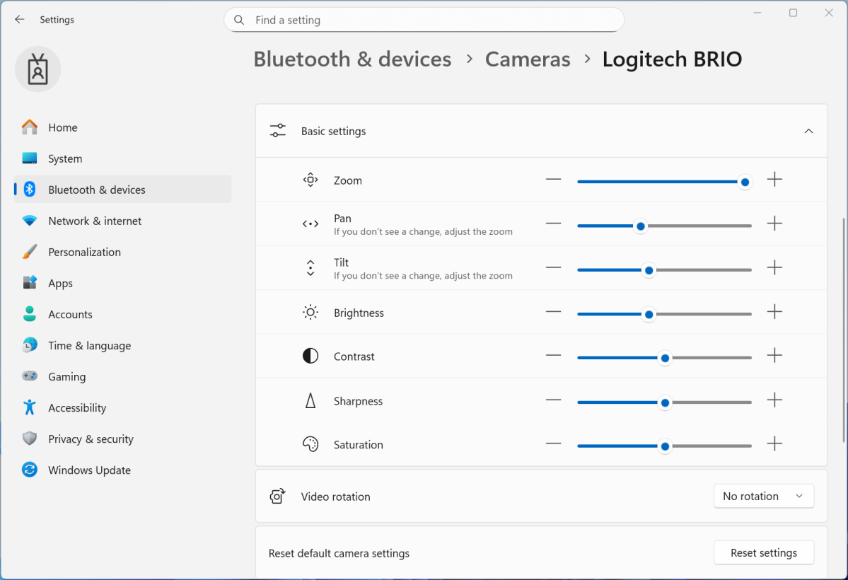 Windows 11 camera tilt & pan controls