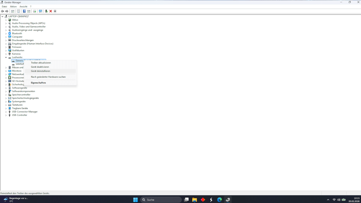 Windows Geräte Treiber deinstallieren