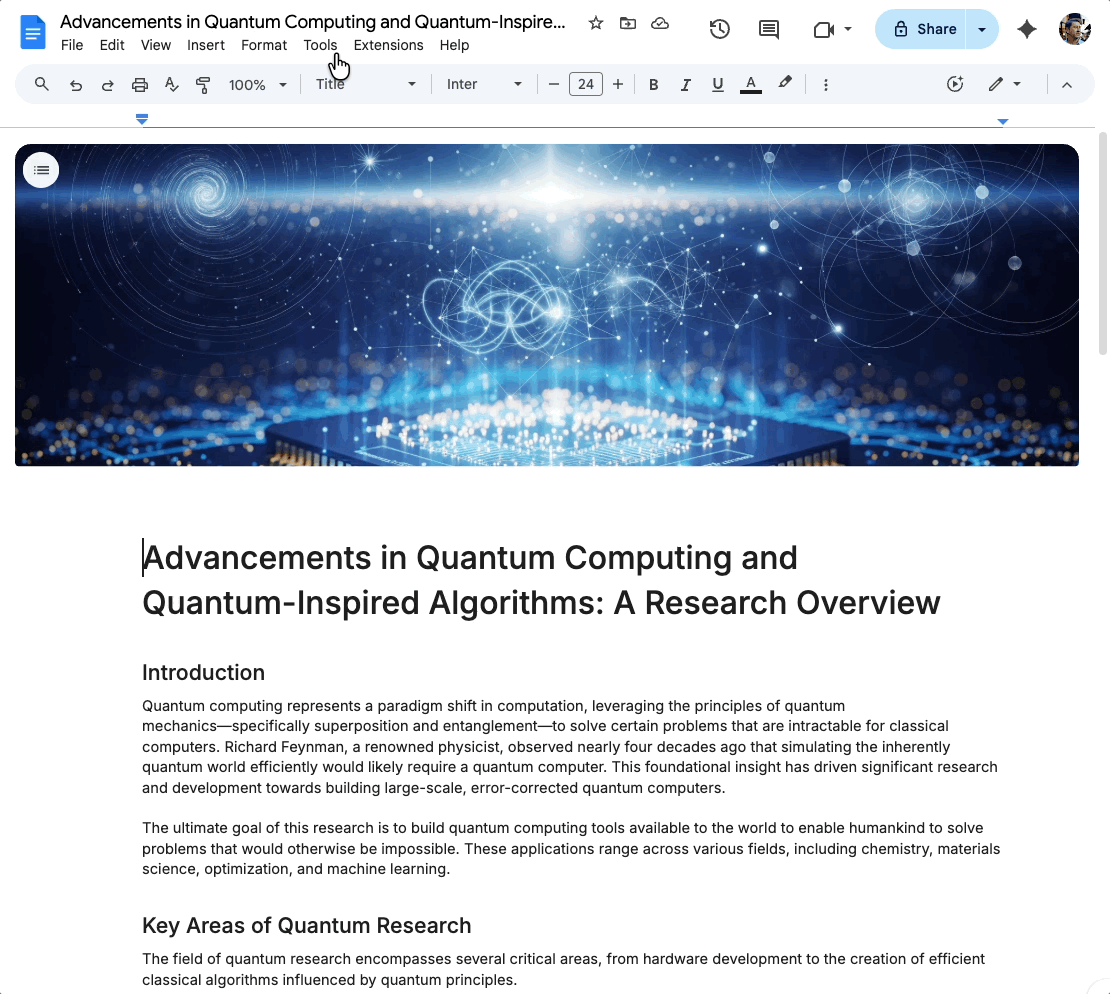 Google Docs audio summaries