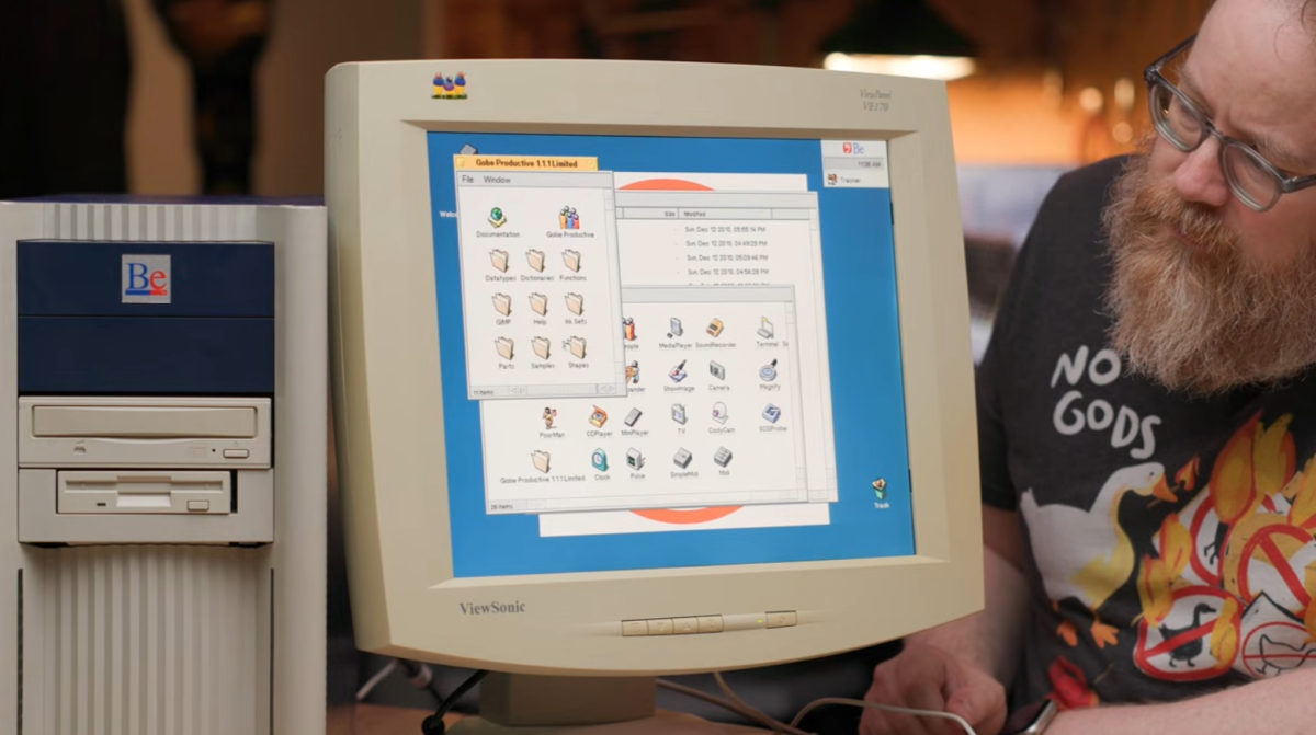 BeOS running on BeBox (Will Smith in the background)