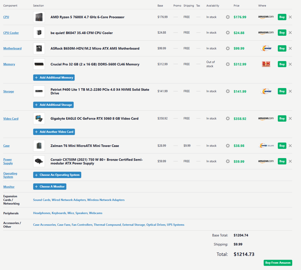 PC Part Picker desktop PC build