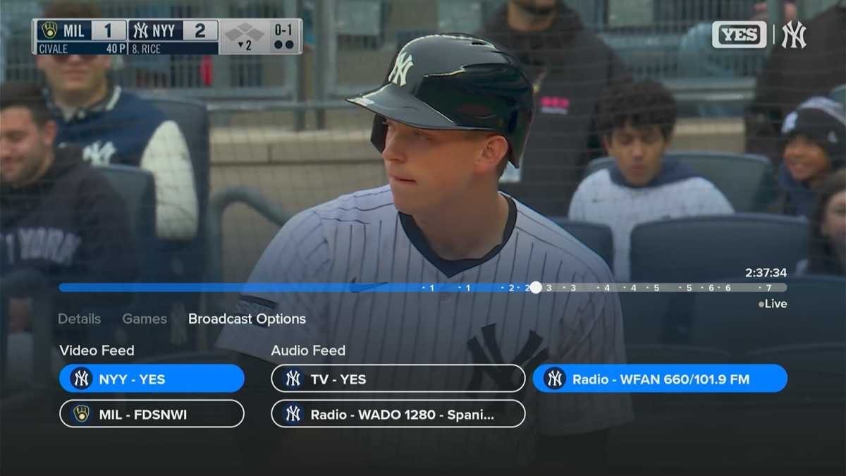 MLB app showing the ability to play the radio feed instead of TV audio