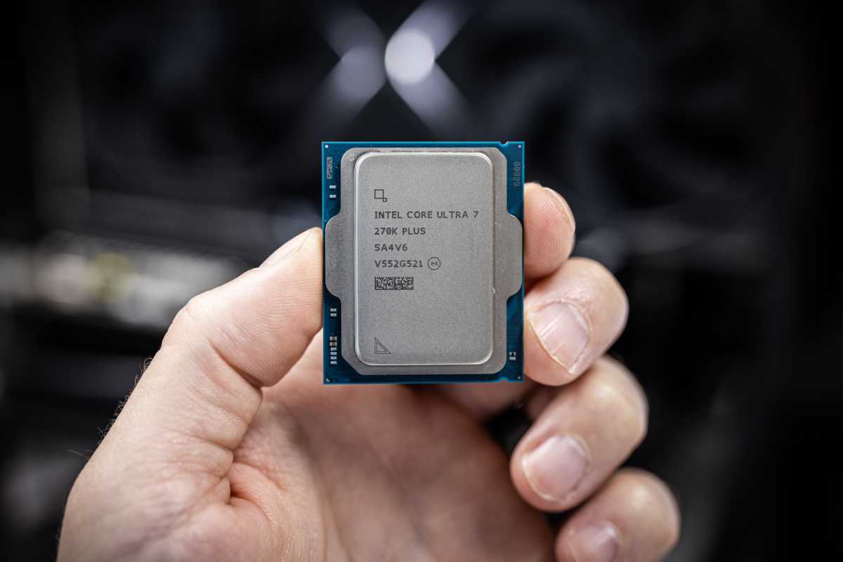 Intel Core Ultra 7 270K Plus held in a hand