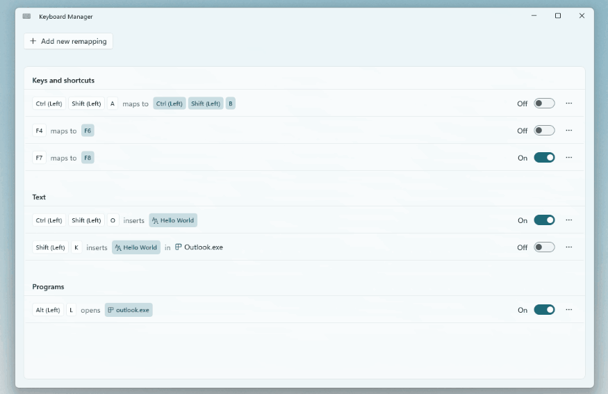 Powertoys new Keyboard Manager Editor