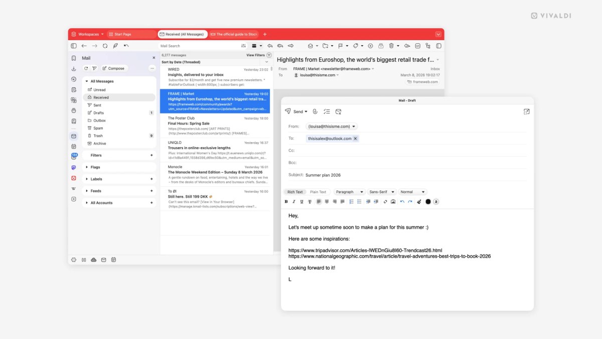 Vivaldi improved mail