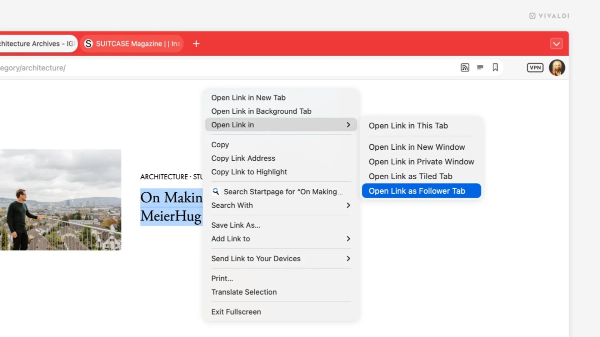 Vivaldi follower tab