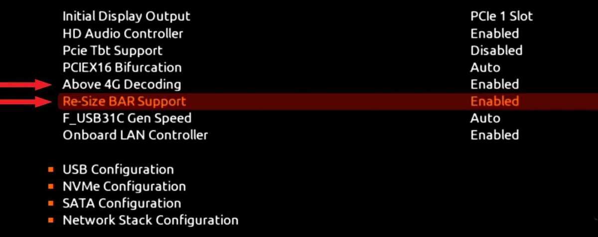 AMD Resizable BAR Support setting screenshot