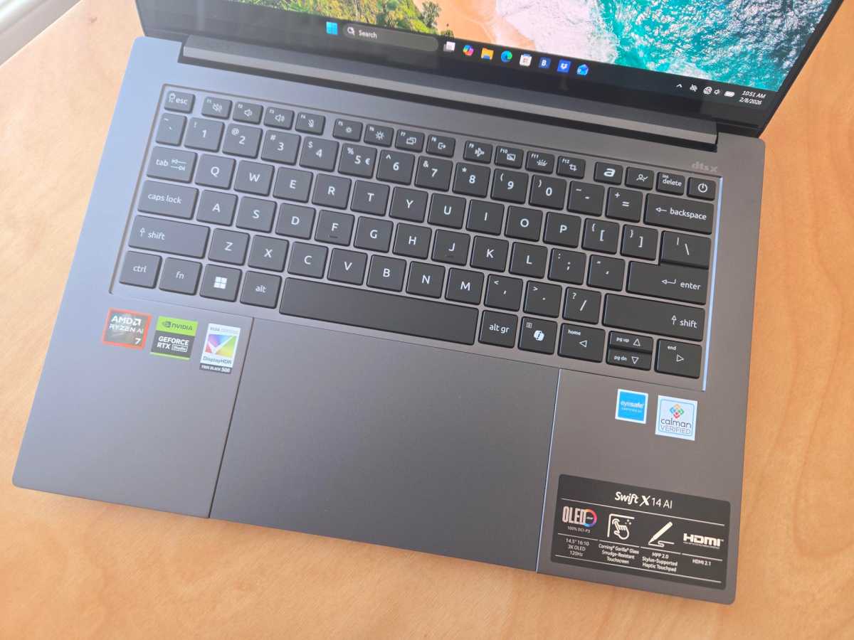 Acer Swift X 14 AI keyboard