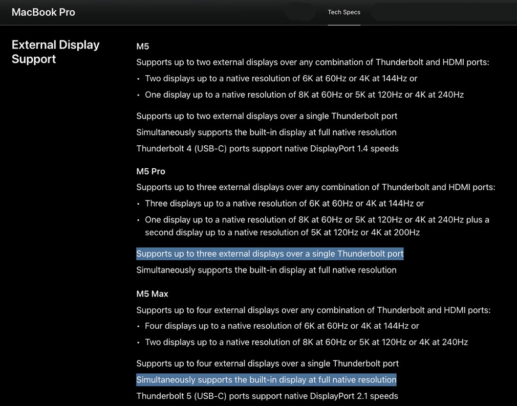 Apple M5 Pro Max External Display Support